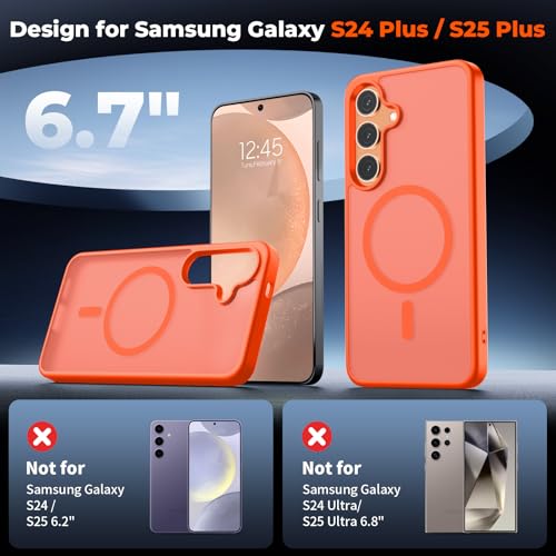 Image of SUPFINE Magnetic for Samsung Galaxy S24 Plus Case / S25 Plus Case with Screen Protector, (Built-in Magnets) (Military Grade Drop Protection) Slim Translucent Shockproof Phone Case,Orange