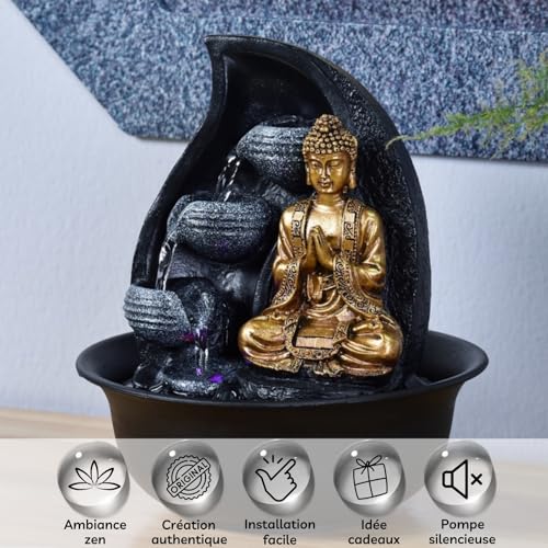 Fuente para interior Zen Light dorada que reduce el estrés con agua y luces LED 4