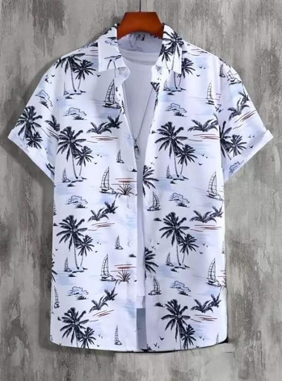 Image of Men's Striped Slim Fit Half Sleeves Stratchable Printed Shirt