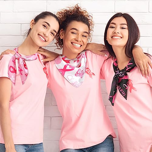 Percozzi Pink Ribbon Square Scarves 3PCS Breast Cancer Awareness Silky-Feeling Pink Cancer Ribbon Pattern Silk Lightweight Satin Hair Scarves for Women Men Handkerchief 27.5''2