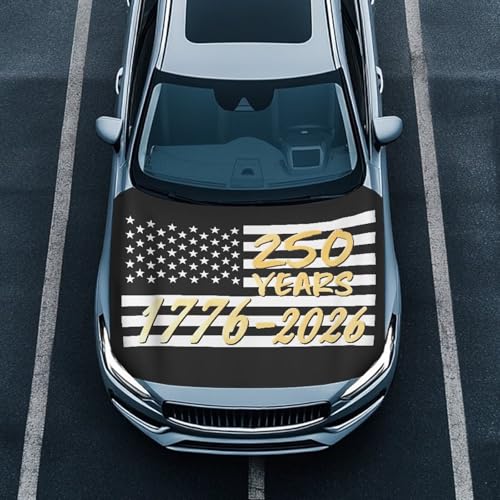 Image of 250 Years USA Car Hood Cover 4th of July Front Hood Covers for Cars Hood Dust Cover for Car Decor Accessories 1776-2026 Patriotic Automotive Hood Cover