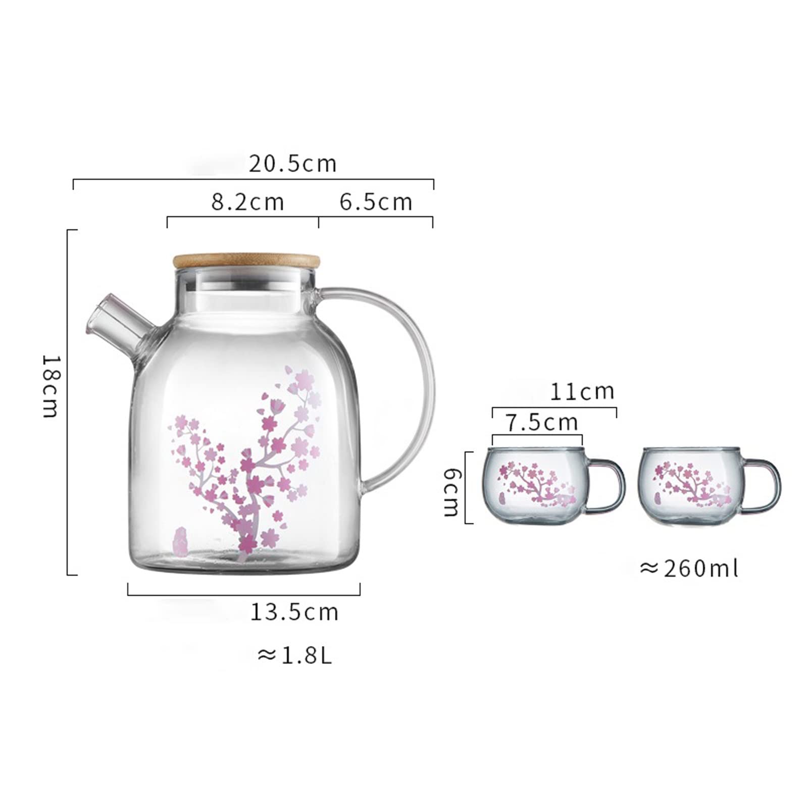 Karafka na wodę Szklany czajnik na zimną wodę Kubek Ciepło Kubek do herbaty Ciepło Przezroczysty Kubek Różowa Mata do czajnika Wygodny uchwyt Ice Tea Dzbanek (Kolor: