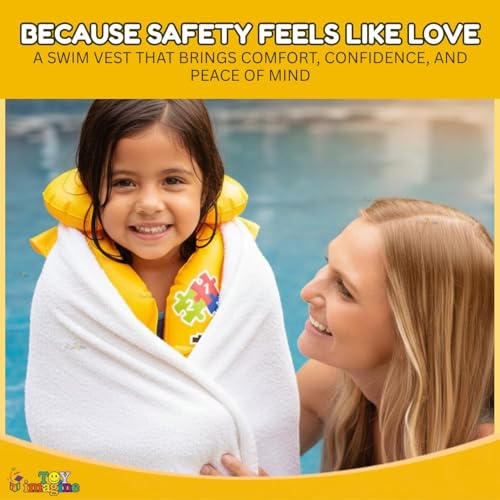 Image of Kids Inflatable Swim Vest 2-8 Years for Boys & Girls | Adjustable Swimming Jacket with Safety Buckles | Lightweight Pool Training Float Jacket for Children (Blue, Middium)