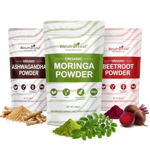 Image of Trio Organic Superfood 600g Powder Combo | Ashwagandha, Beetroot & Moringa (200g Each) | Natural Immunity, Energy & Detox Support | Superfood Blend for Skin Glow, Hair Health & Stress Relief