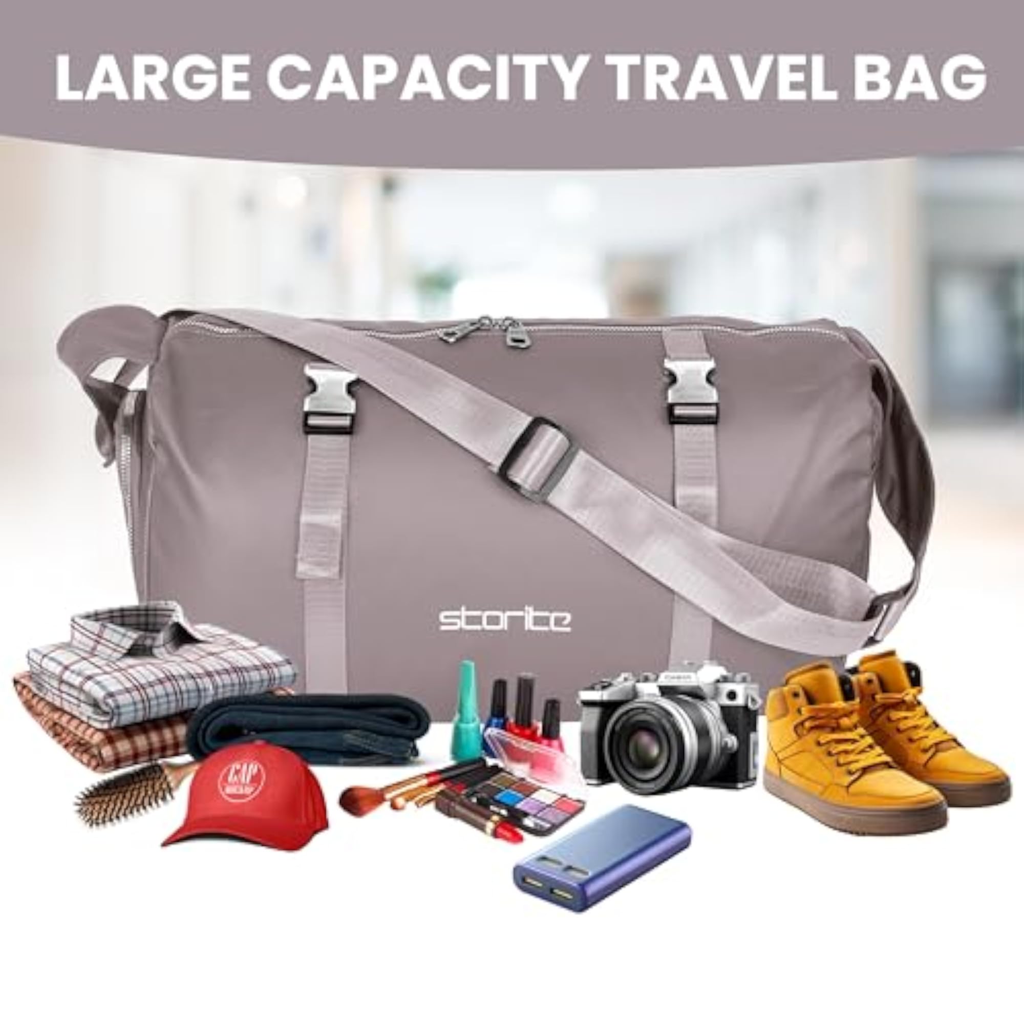 Travel Duffle Bag with Shoe Compartment, 43x22x18.5 cm