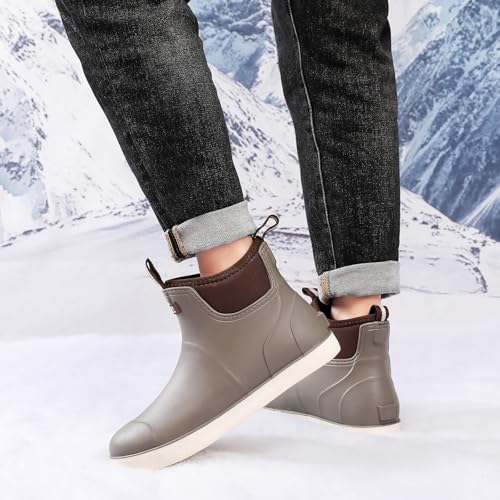 Image of Mens Deck Boots, Saltwater Fishing Booties Rubber Waterproof Ankle Rain Boots, High-performance Footwear Chelsea Boots for Gardening Fishing Boating Camping Sailing