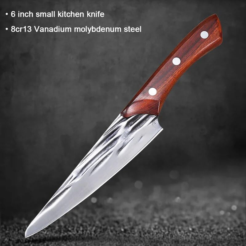 Miniatura 4 de Cuchillo de corte de carne de chef de 6 pulgadas, cuchillo de cocina hecho a mano forjado de acero inoxidable para deshuesar, cuchillo de carnicero