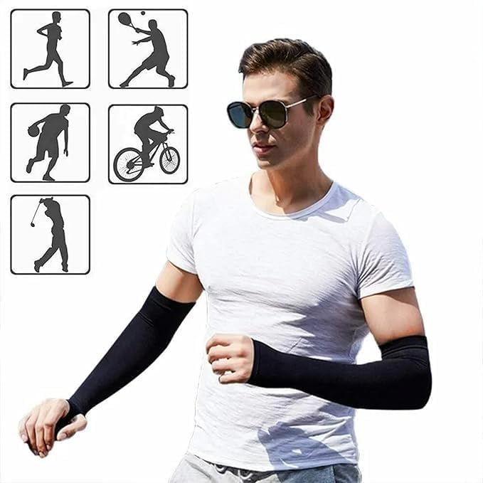 Black Baseball Cap with Arm Sleeves Combo, Cotton, Adjustable, Unisex, Sun Protection, Sports, Summer, Free Size 3