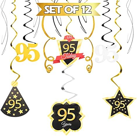 LINGTEER Happy 95th Birthday Swirls Streamers - Cheers to 95th Birthday 95 Years Old Bday Party Hanging Decorations.