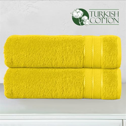 Image of Elegant Comfort Three Line Popcorn Towel Set for Bathroom 27 x 54 inches, Premium Hotel Quality 2-Pack Bath Towels, 100% Turkish Cotton, Soft and Durable, Quick Dry and Highly Absorbent, Yellow