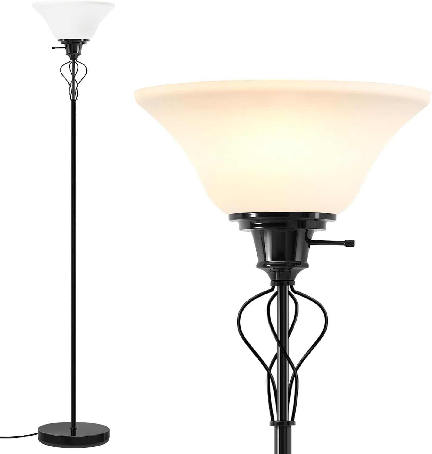 Floor Lamps for Living Room, 70" Tall Torchiere Floor Lamps, Bright Standing Lamp, Plastic Shade, Stand Up Lamps Corner Lamp for Bedroom, Office, Dorm, Apartments, Separate On/Off Switch, Jet Black