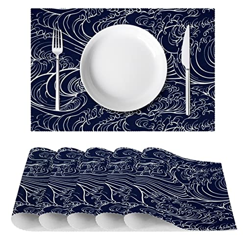 Set de table vagues japonaises 30x45 cm de table à manger antidérapant x6
