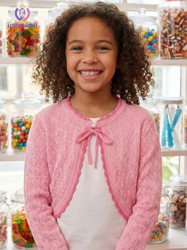 Image of Girls Cotton Knit Shrug Cardigan with Long Sleeve Ruffle Hem