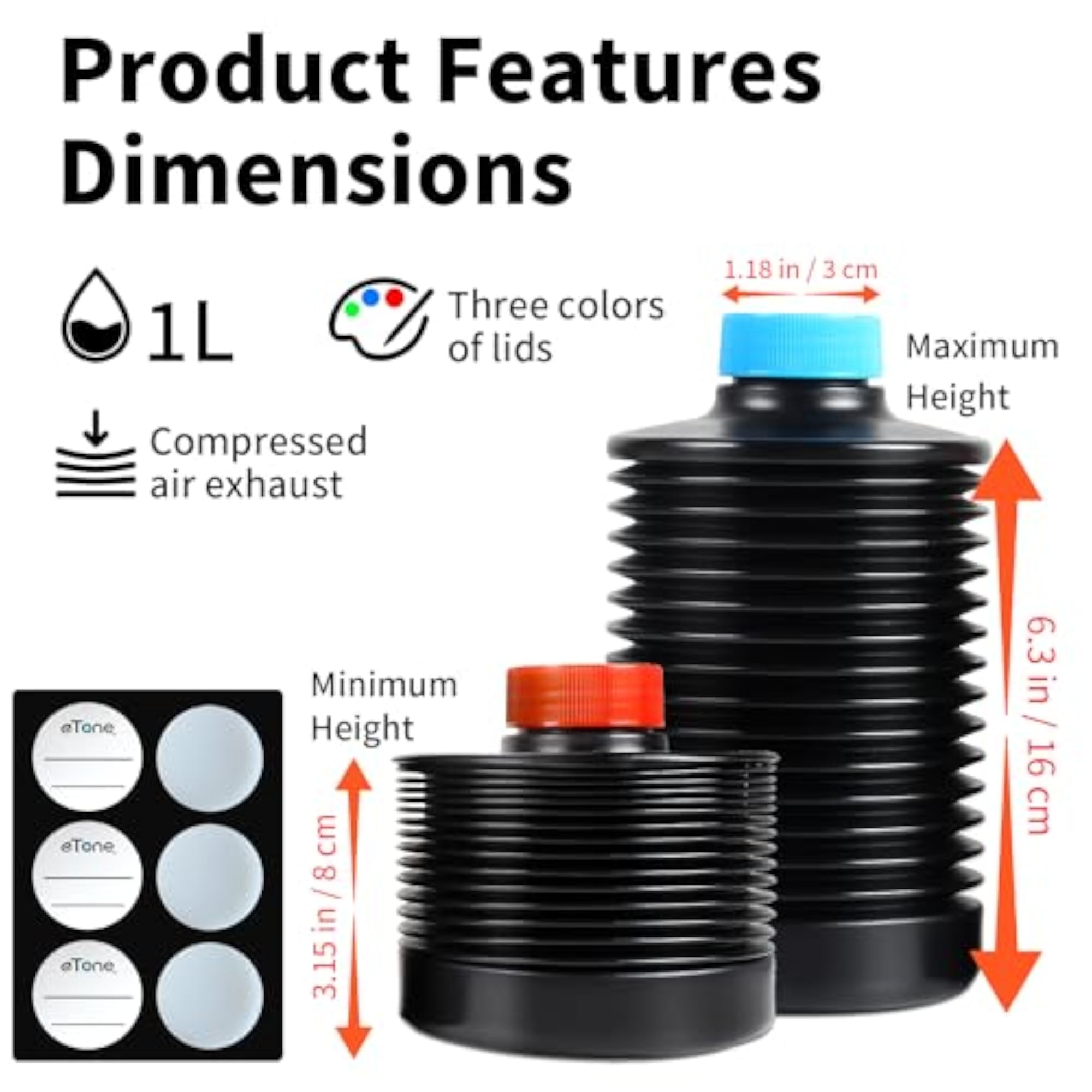 Collapsible Darkroom Chemical Storage Bottles, 3 Pack