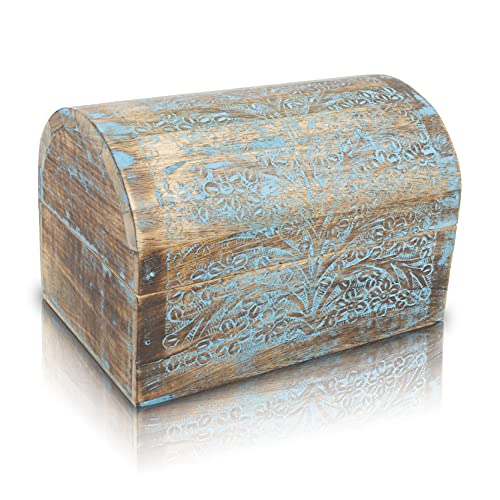 Great Birthday Gift Ideas Handmade Decorative Wooden Jewelry Box Jewelry Organizer Keepsake Box Treasure Chest Trinket Holder Watch Box Storage Lock Box Housewarming Gifts Men Women (Blue Wash Finish)