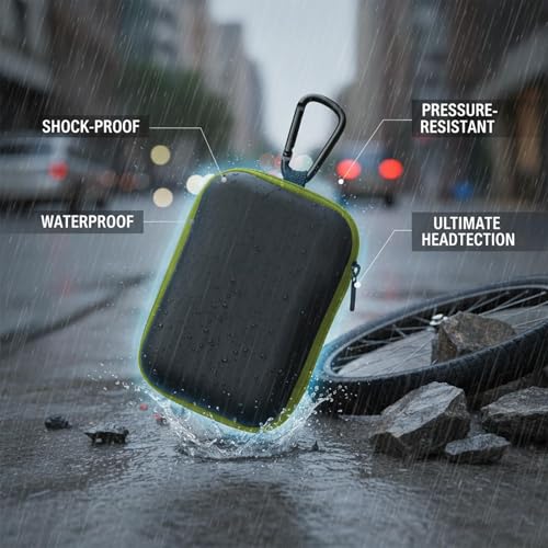 Image of Earbud Case Portable EVA Storage Bag Cell Phone Accessories Organizer with Carabiner for Wired /Wireless Earphone, Earbud, Earpieces, SD Memory Card, Camera Chips, Tech Pouch, Rectangle, Green