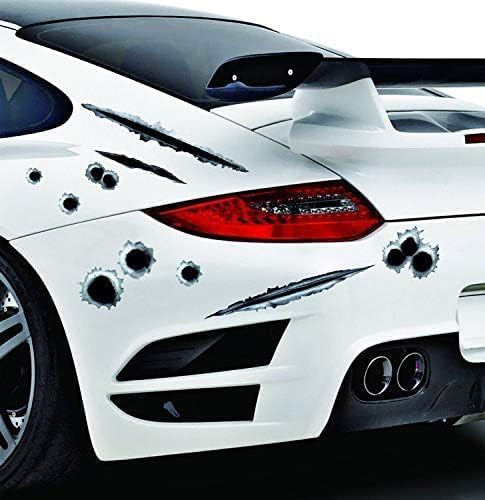 Image of 3D Bullet Hole and Scratch Car Stickers, Simulation Stereoscopic Fake Gun Bullet Holes Stickers, Automotive Tattoo Decorations, Waterproof Car Decals, Automotive Decals (Bullet Hole and Scratch)