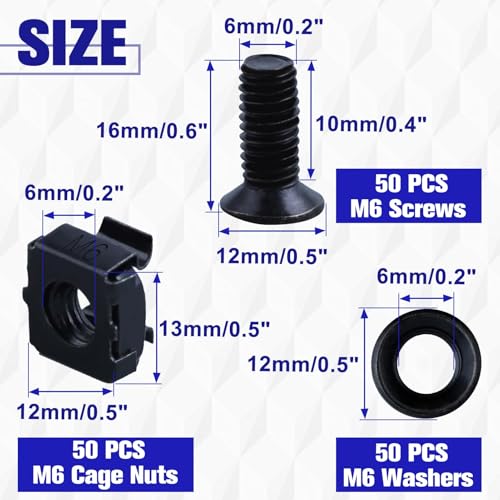 LEONTOOL 50 Pack M6 x 16 mm Rack Mount Cage Nuts, Screws and Washers, Rack Mount Screw and Square Insert Nut - Image 3