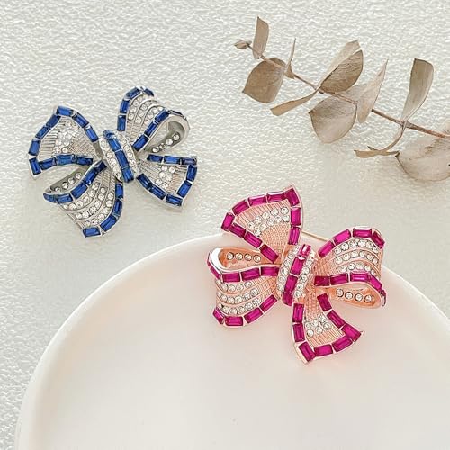 Image of Rhinestone Bow Collar Brooch For Women Dainty Crystal bow Brooch Pin Vintage Blue Sparkling lapel pin Unique Ribbon Bow brooch Badge Clothing Accessory Jewelry Gift