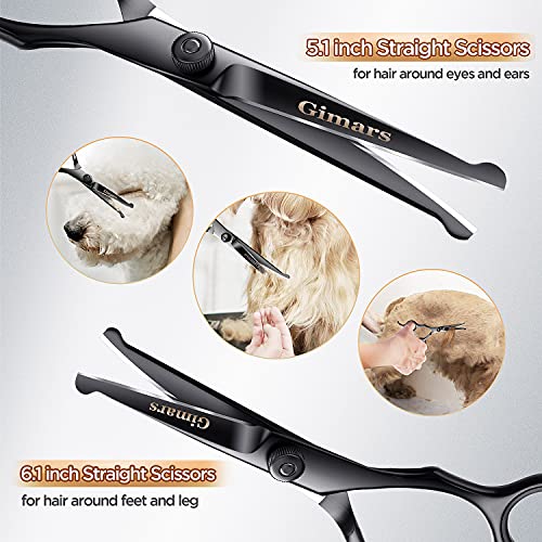 Image of Gimars 7inch Professional 4CR Stainless Steel 6 in 1 Grooming Scissors for Dogs with Safety Round Tip, Heavy Duty Titanium Coated Pet Grooming Scissor for Dogs, Cats and Other Animals