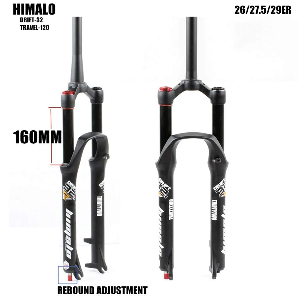 Widelec amortyzowany MTB 26/27,5/29" zawieszenie pneumatyczne, szerokość piasty przedniej 100 mm, rura stożkowa 1-1/2", hamulec tarczowy QR 9 mm