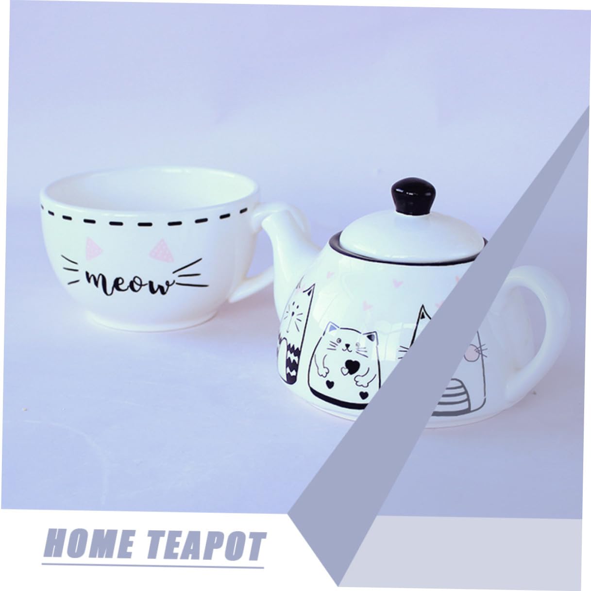 Service à Thé Théière-tasse Chat en Céramique, 1 Set Blanc