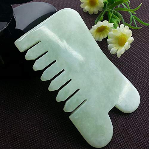 Bhbuy Natural Jade Stone Gua Sha Face Massage Hair Comb With Six Tooth #TOP1