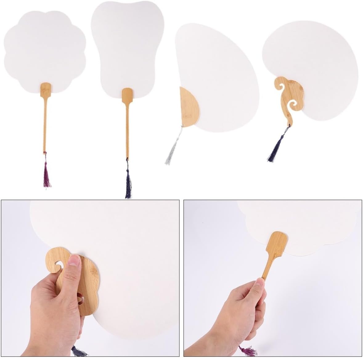 4pcs DIY Handmade Folding Fan Set White Paper Classical Fans with Blank Design, Can be Painted to Creativity, for Crafting and Painting Activities