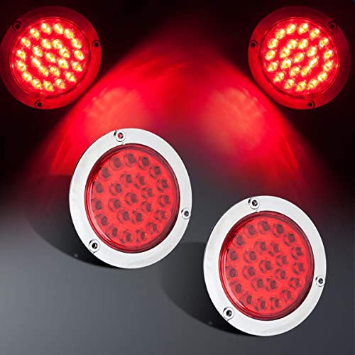 Limicar 4" Round Led Trailer Tail Light 2Pcs 24 Led Stop Turn Signal Brake Marker Clearance Running Lights W/Chrome Bezels For Trucks Trailer Rv Waterproof #TOP5