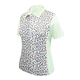 Monterey Club Women's Pro Leopard Print Block Polo Shirt #2350 (Fairest Jade/White, 2X-Large)