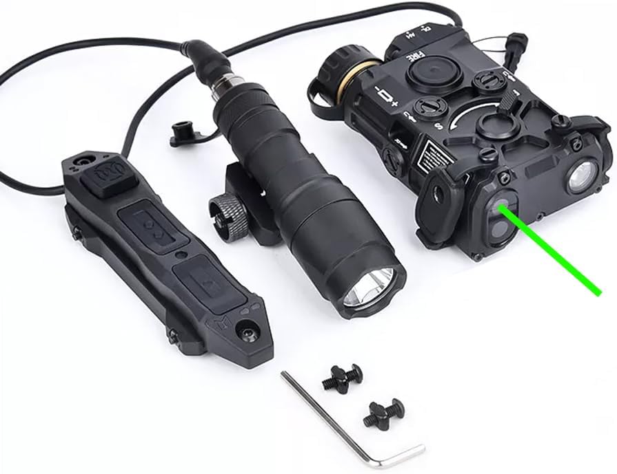 Metal Og Laser Sights Box(with IR+Red/Green/Blue Laser+ White Flashlight), & M300A Strong LED Flashlight, & Modular Dual Wire Remote Pressure Switch(SF+Crane Plug) Combo, BK