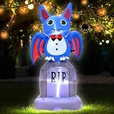 4FT Halloween Inflatable Cute Bat Tombstone Decoration with LED Lights Indoor...