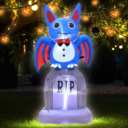 4FT Halloween Inflatable Cute Bat Tombstone Decoration with LED Lights