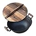 MNSSRN Głębokie dno żeliwny wok, wok z drewnianą pokrywką do gotowania, wok z 2 drewnianymi uchwytami, odporne na zarysowania wok,38cm