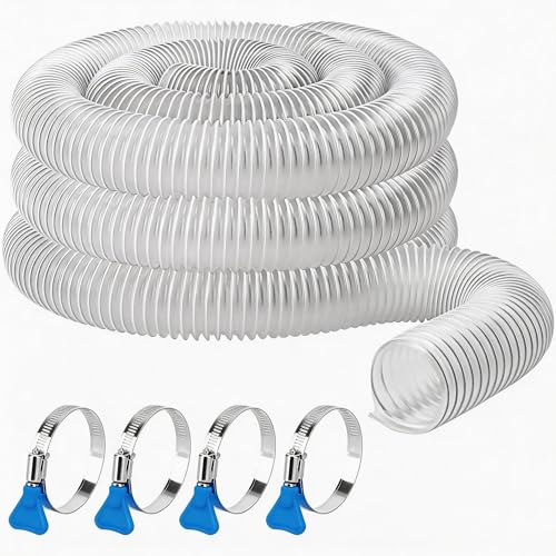 2.5 In x 10 Ft Heavy PVC Dust Collection Hose With 4 Clamps Puncture Resistant and Flexible Clear Fume Hose With Carbon Steel Wire Coil for Woodworking and Dust System