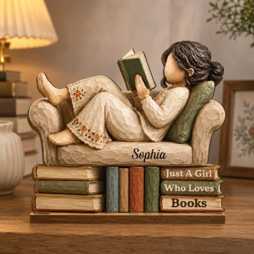 Pawfect House Gifts Just A Girl Who Loves Books, Personalized 2-Layered Wooden Plaque, Gifts For Book Lovers, Bookworms, Readers, 2D FLAT Plaque, Library Decor, Reader Shelf Decoration