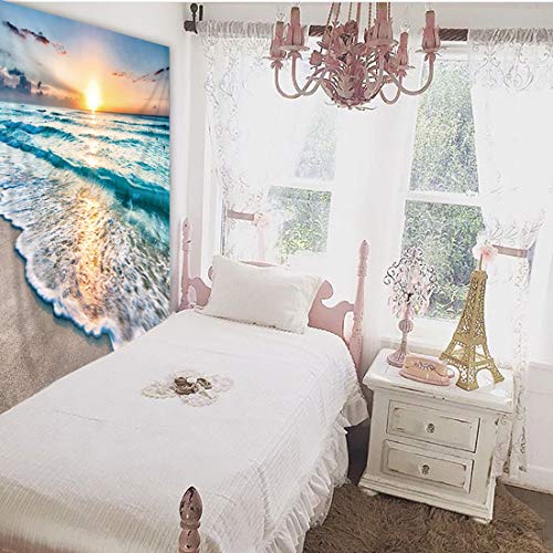 Riyidecor Tropical Beach Coastal Ocean Wave Scene Beachy Tapestry Wall Hanging 51Hx59W Inch Sunset Sunrise Hawaiian Wall Decor Summer Sea Seaside Seashore Skyline For Bedroom Dorm Living Room Bb-Jwxp #TOP2