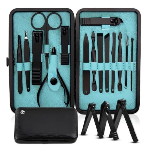 Utopia Care 15 Pieces Manicure Set - Stainless Steel Manicure Nail Clippers Pedicure Kit - Professional Grooming Kits, Nail Care Tools with Luxurious Travel Case (Black)