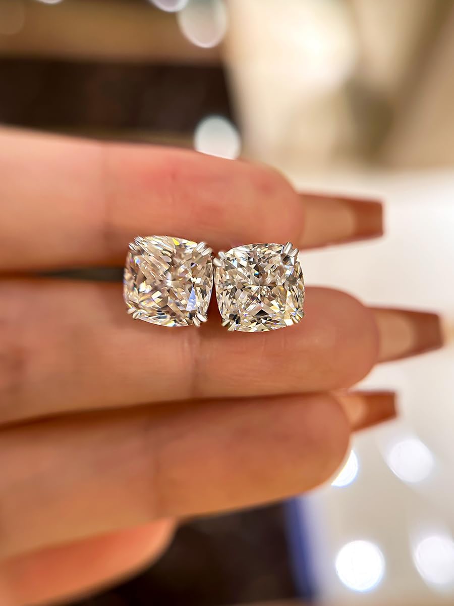 2pcs Classic Crushed Ice Cushion Cut High End AAAAA Cubic Zirconia Women's Stud Earrings In Sterling Silver
