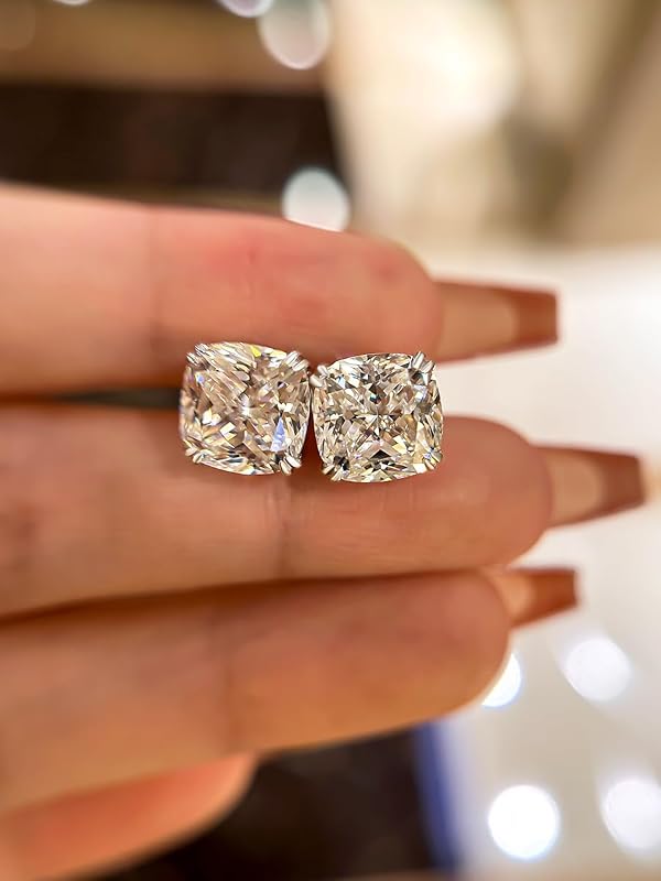 Effinny 2.0 Caratx2pcs Classic Crushed Ice Cushion Cut AAAAA Cubic Zirconia Women's Stud Earrings In Sterling Silver (4.0ct G-Color) by Effinny - Used condition - Image 5