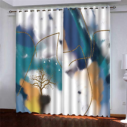 Maynuo Girls Golden Curtains For Bedroom 3D Abstract Art Eyelet Top Curtain For 62X78inch Kids Window Treatments For Home Decoration Thermal