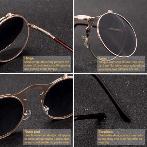 Lunettes de soleil pliables Steampunk double lentille UV400 accessoire mode mixte