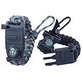 Survival Paracord Bracelet 2 Pack, Adjustable 550 Cord Bangle, Outdoor Emergency Gear Kit, Fire Starter, Compass, Knife, Lighting, LED, Whistle, Bottle Opener, Tools For Hunting, Climbing, Fishing