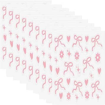 9 Transparent Bow Stickers, Cute Girl Heart-Shaped Flower Water Bottle Stickers, Suitable for scrapbooks, laptops, Thermos Bottles, Mobile Phones, Diaries, collages