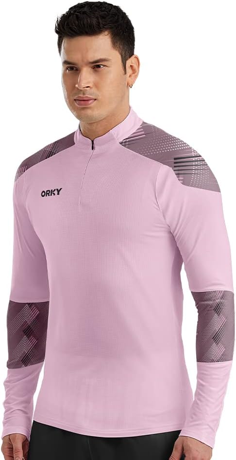ORKY Men Customize Soccer Coat, Personalize Logo Name Quarter Zip Training Top, Running Warm Up Pullover