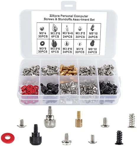 FandWay 228PCS Personal Computer Screw,PC Screws Standoffs Set Kit for Hard Drive Computer Case Motherboard Fan Power Graphics CD-ROM