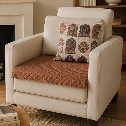 Image of HomeStrap 2 Single Seater Sofa Cover Set (1+1 Seater) | Quilted Velvet Fabric with Polyester Back | Soft Lint-Free Sofa Cover for Living Room | Dust & Scratch Protection | Brown