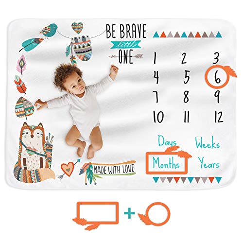Manta Mensual para Bebé de Stand Tall Accessories - Manta Mensual de Hitos para Niños Recién Nacida, Manta para Fotos de Bebé, Forro Polar Premium, Grande de 130x100 cm