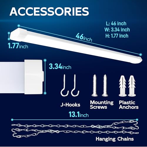 Image of hykolity 4FT 70W LED Shop Light Linkable, 8000LM(300w Equivalent) | 5000K Utility Shop Lights for Garages,Workshops,Hanging or FlushMount, with Power Cord and Pull Chain,ETL,White,2 Pack