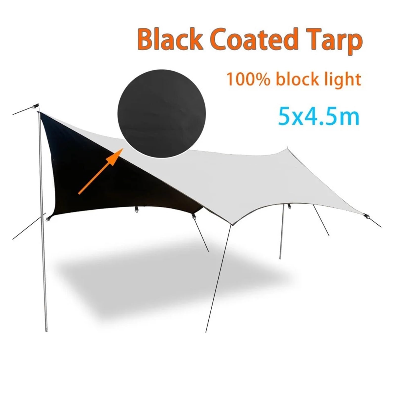 Telo per Tenda da Campeggio 5x4,5m Grande Telo Impermeabile Rivestimento Nero Esagonale Tenda da Campeggio Ombra Esterna Telo Tenda Riparo Parasole Telo